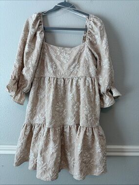 entro Beige Floral Mini Dress with Puff Sleeves
